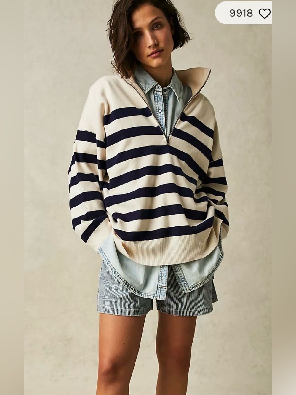 Free People Size M Coastal Stripe Pullover in Champagne Navy Combo